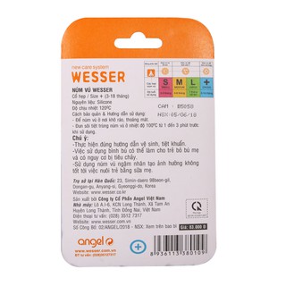 [CHÍNH HÃNG] Bộ Đôi Núm Vú Wesser Cổ Nhỏ Size + (Cho bé 3 - 18 tháng tuổi)