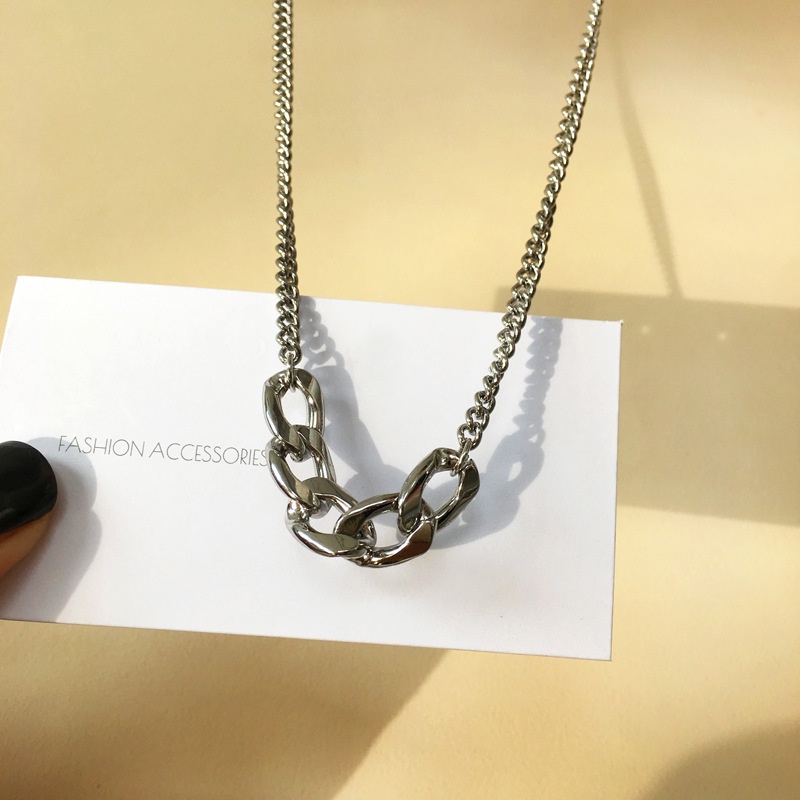 Dây Chuyền Sợi Xích Mặt Oval Bằng Kim Loại Đơn Giản Phong Cách Hip Hop Thời Trang Cho Nữ