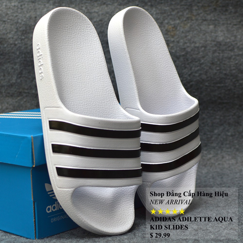 Dép trẻ em Adidas Adilette Aqua Kid màu trắng sọc đen