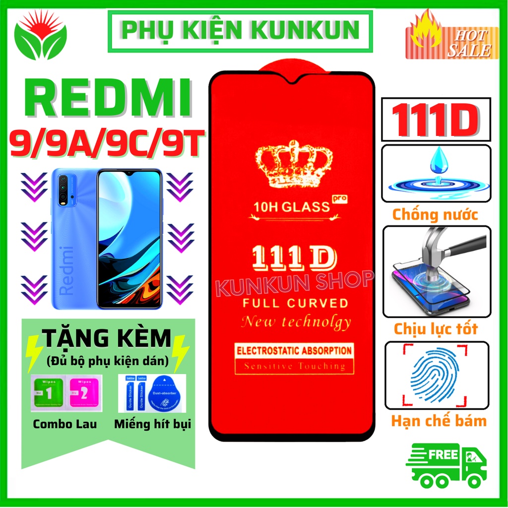 Kính cường lực Redmi 9/ 9A/ 9C/ 9T - Cao cấp - Full màn hình 111D và Trong suốt - Độ cứng 10H  [FreeShip_50K]