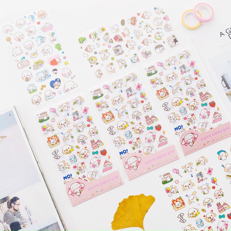 Set 6 tấm sticker cún tai vàng dễ thương