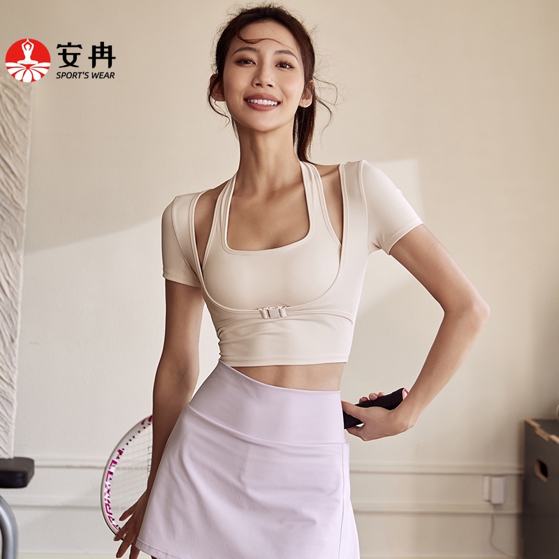 Áo thun thể thao ANRAN ngắn tay có miếng mút đệm ngực cho nữ