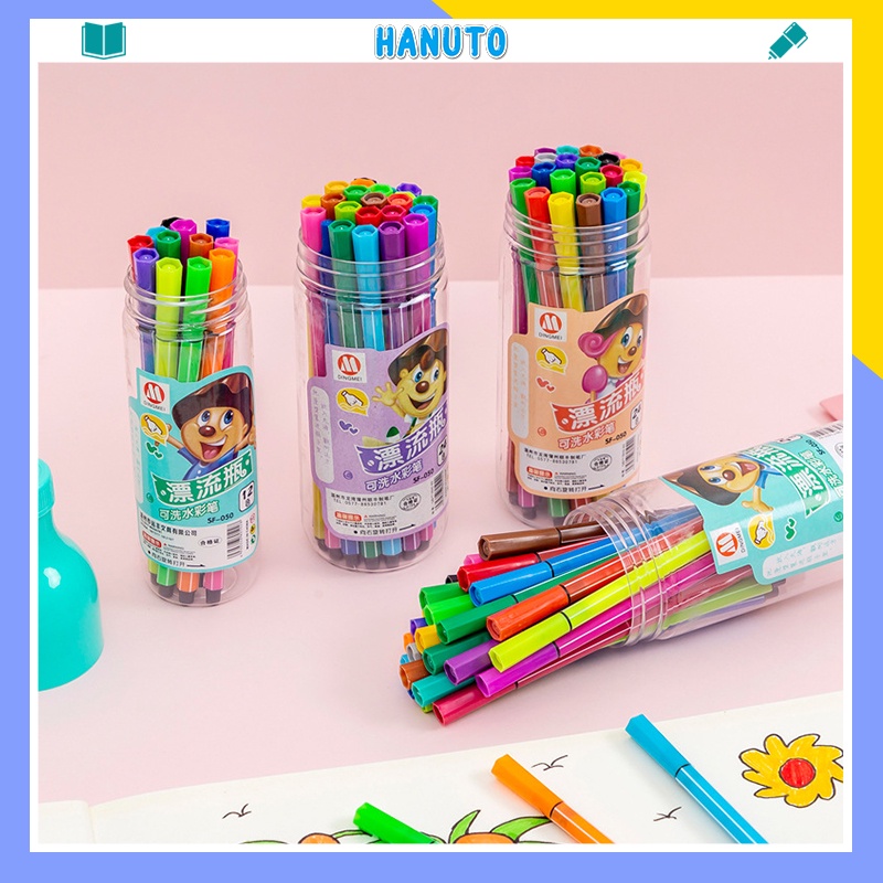 Hộp màu nước 12 cây dạ màu cute dễ thương cho bé tập tô HANUTO TM02