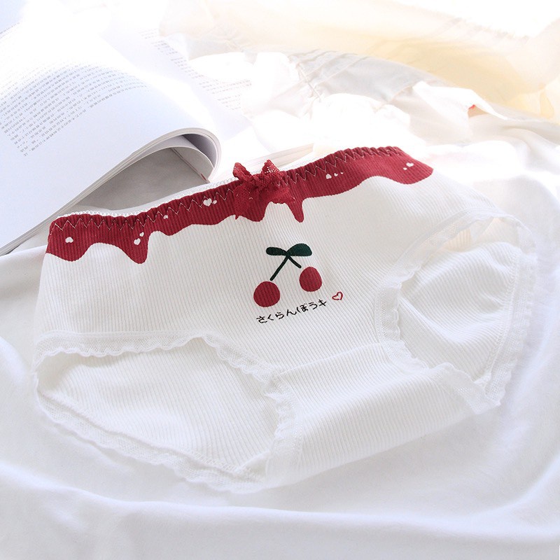 Quần Lót Nữ Cotton ❤️FREESHIP❤️ Set Cotton gân tăm cherry cạp chun bèo mẫu 0271