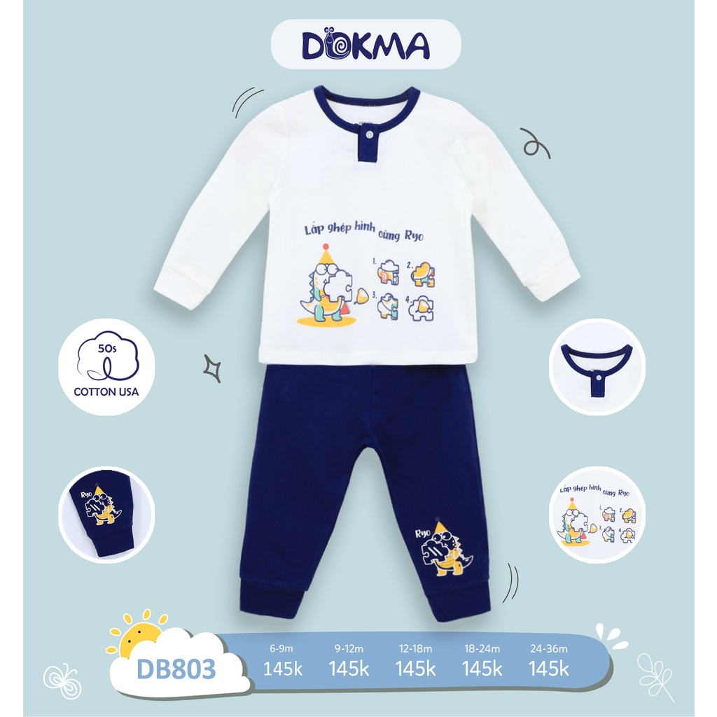 DB803 Bộ bổ trụ dài tay Dokma vải cotton mỏng cho bé trai (9-36M)