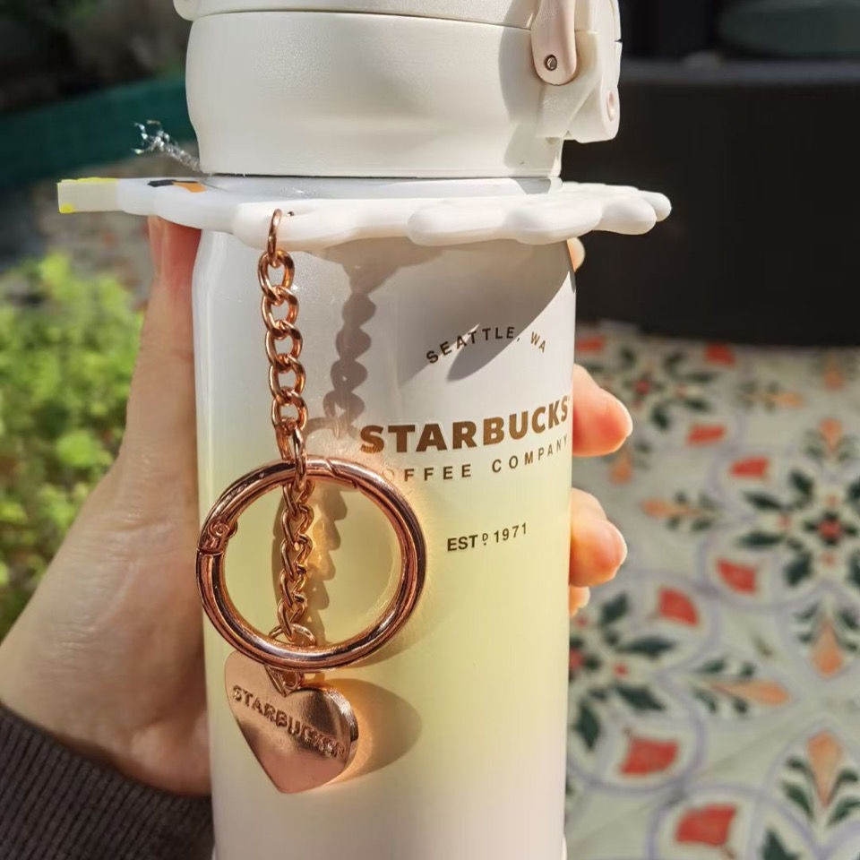 Ly starbucks giữ nhiệt 350ml Mặt dây chuyền tình yêu Hộp quà tặng chai nước đồng thương hiệu cho trẻ em