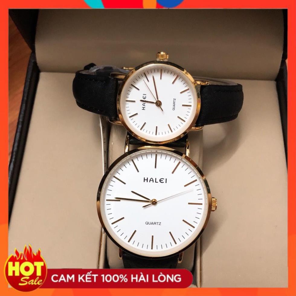 Đồng hồ nam nữ HALEI mặt tròn số vạch 25mm 39mm dây da cao cấp kính chống xước, chống nước tuyệt đối HL541