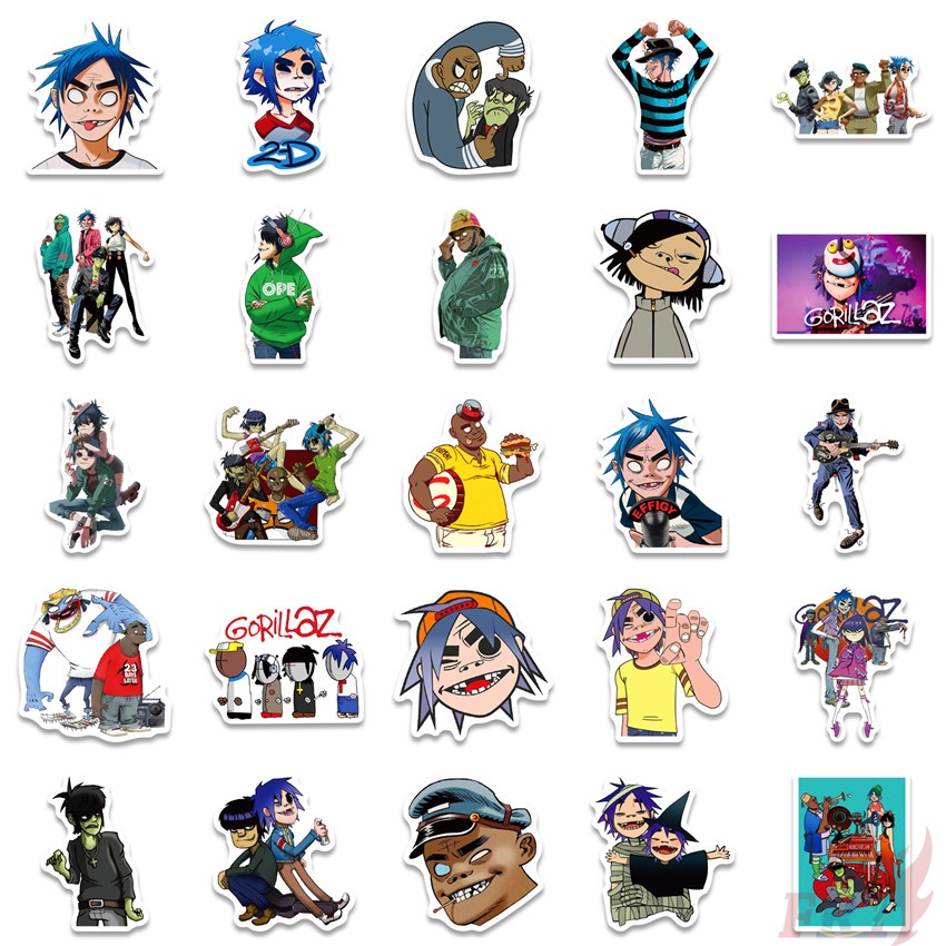 Set 50 miếng dán họa tiết Gorillaz series 01 2-d Murdoc Nicals thời trang chống thấm nước diy