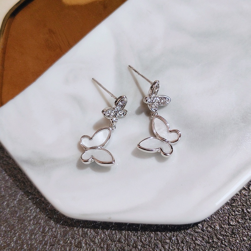 Bông Tai Bạc Hình Bướm Đính Kim Cương Giả Thanh Lịch Thời Trang Dễ Phối Đồ