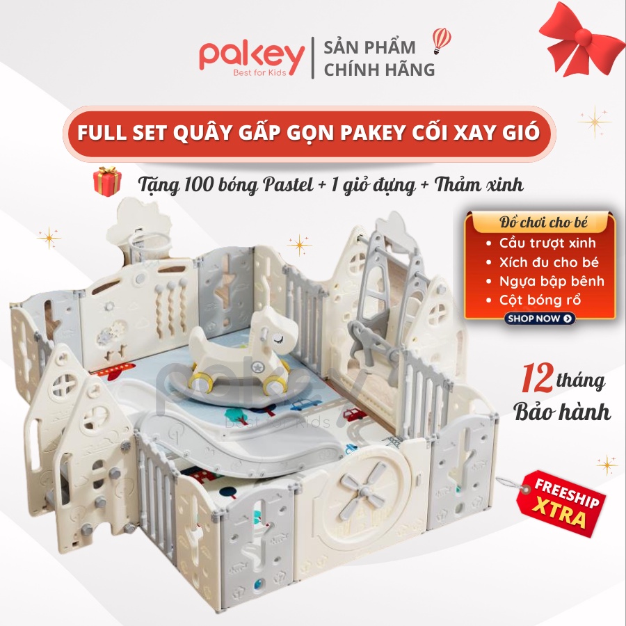 Quây Cũi Cho Bé - Full Set Quây Gấp Gọn Pakey Cao 65cm, Mẫu Quây Dày Dặn Chắc Chắn Bảo Bành 3 Năm