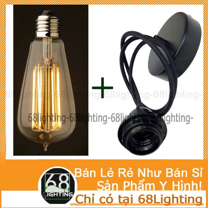 Bộ dây đèn thả trần đơn và bóng đèn Led Edison ST64 trang trí nhà, quán cafe, trà sữa cao cấp 68lighting LP0491