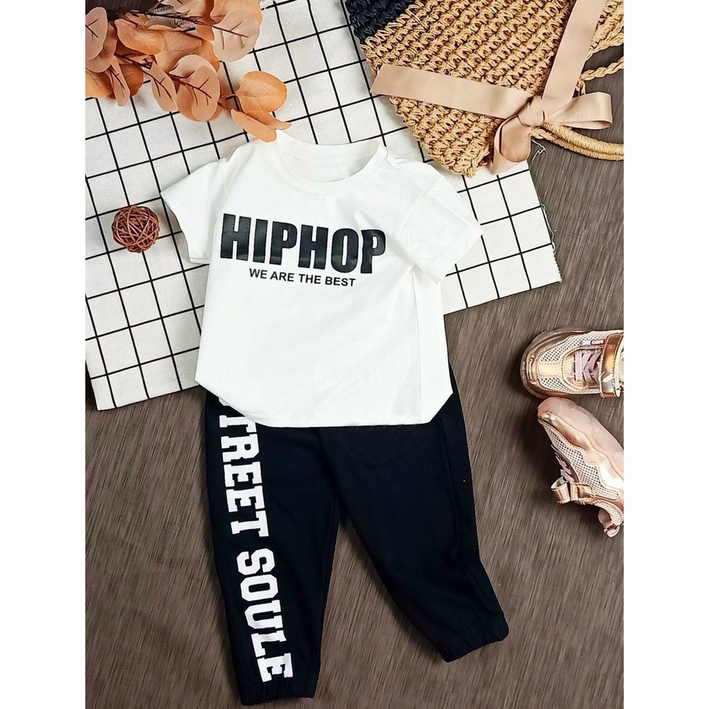 Đồ bộ Hiphop áo tay ngắn quần dài bo lai thun cho be trai,bé gái từ 6kg-23kg.