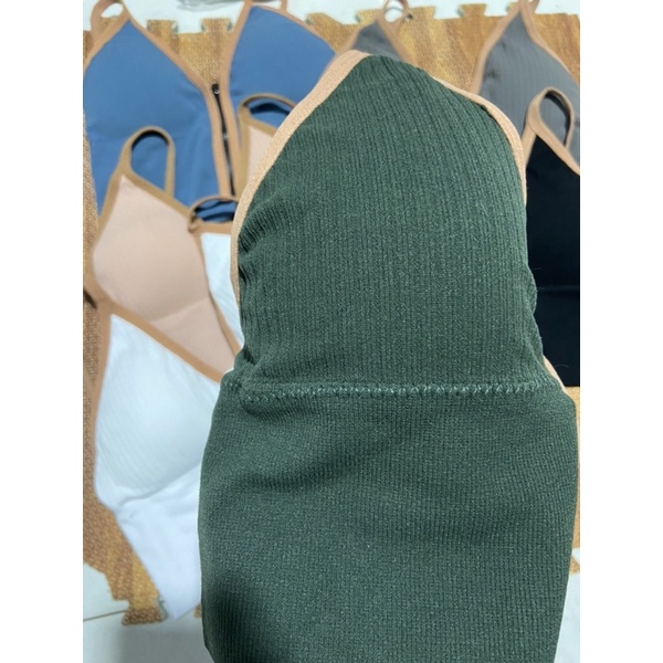 Áo bra khoá kéo cổ V có đệm ngực 2 dây co dãn Áo hở vai khoét nách tập gym yoga viền nâu