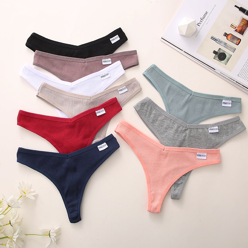 Set 7 quần lót FINETOO cotton màu trơn lọt khe chữ v gợi cảm cho nữ cỡ M- Xl 9 màu
