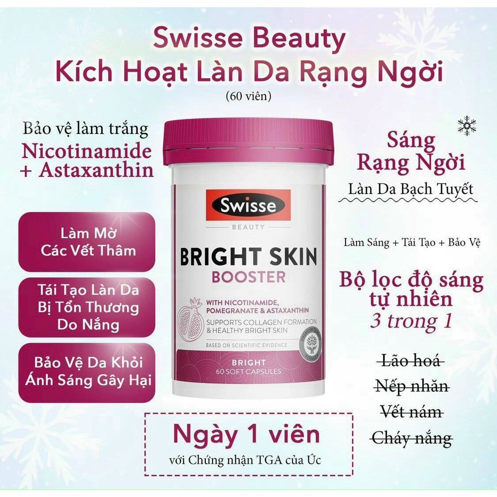 Viên Uống Hỗ Trợ Trắng Da Swisse Beauty Bright Skin Của Úc - 60 viên