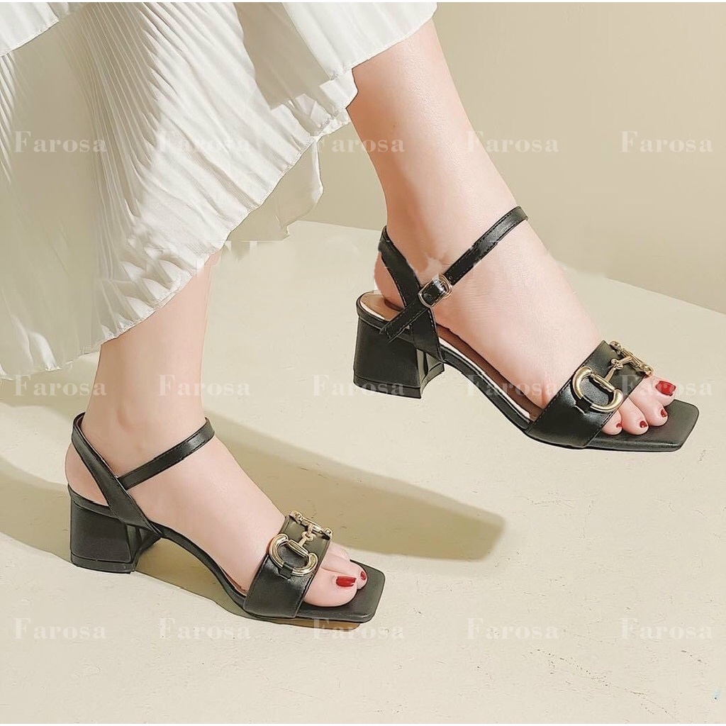 Dép sandal nữ quai xích ngang gót vuông 5 cm cực hót trend