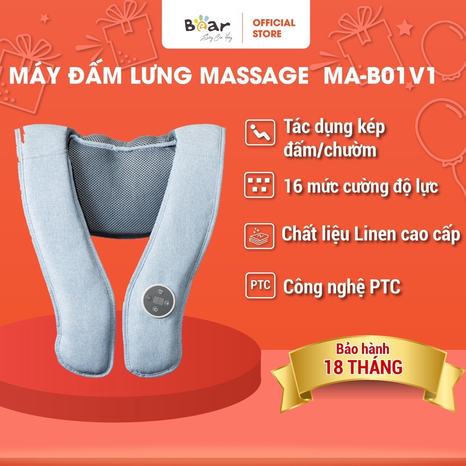 Máy Massage Vai Gáy Bear Mát Xa Đấm Lưng Làm Nóng Bằng Hồng Ngoại Cao Cấp MA-B01V1