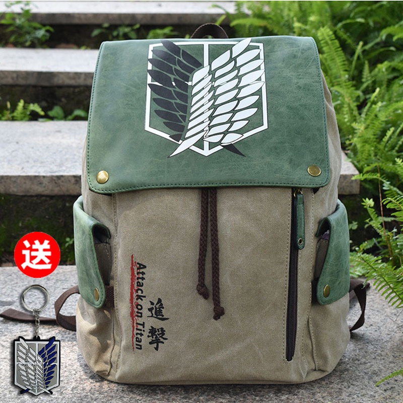 Balo vải canvas anime Attack On Titan và cặp đeo vai anime One Piece dành cho học sinh nam phong cách retro Nhật Bản