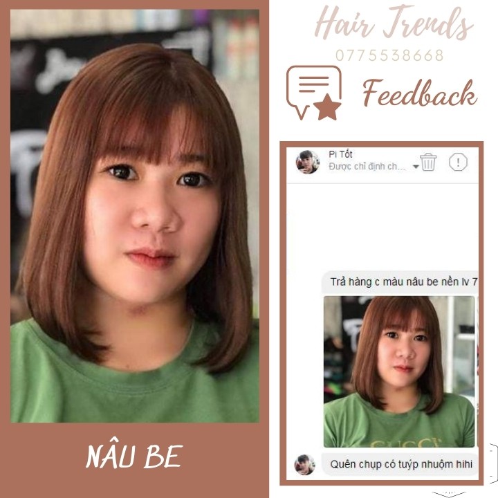 Thuốc nhuộm tóc màu NÂU BE  tặng kèm trợ dưỡng oxy 100ml màu nhuộm Chiko hairtrends shop (CCK5.77)