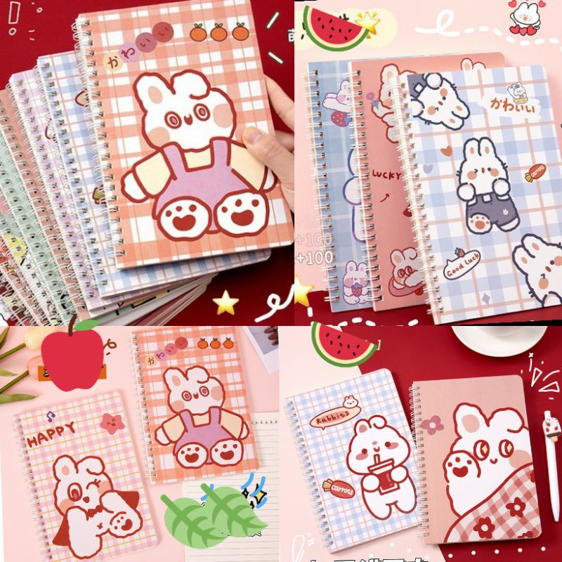 Sổ lò xo A5 họa tiết hoạt hình dễ thương/ Vở viết kẻ ngang notebook chủ đề khủng long, cô bé, thỏ, gấu quà tặng học sinh