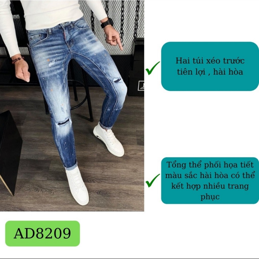 Quần Jean Nam Xaxh Rách Họa Tiết Phong Cách Soái Ca Mẫu Mới AD8209