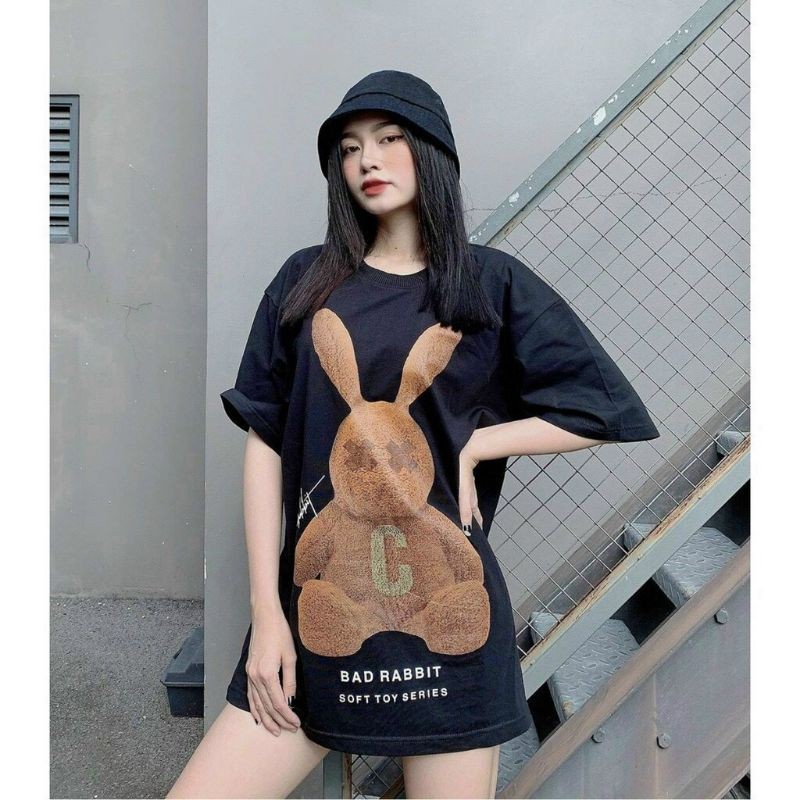 Áo thun unisex tay lỡ thỏ Bad Rabbit,áo phông form rộng trùm mông