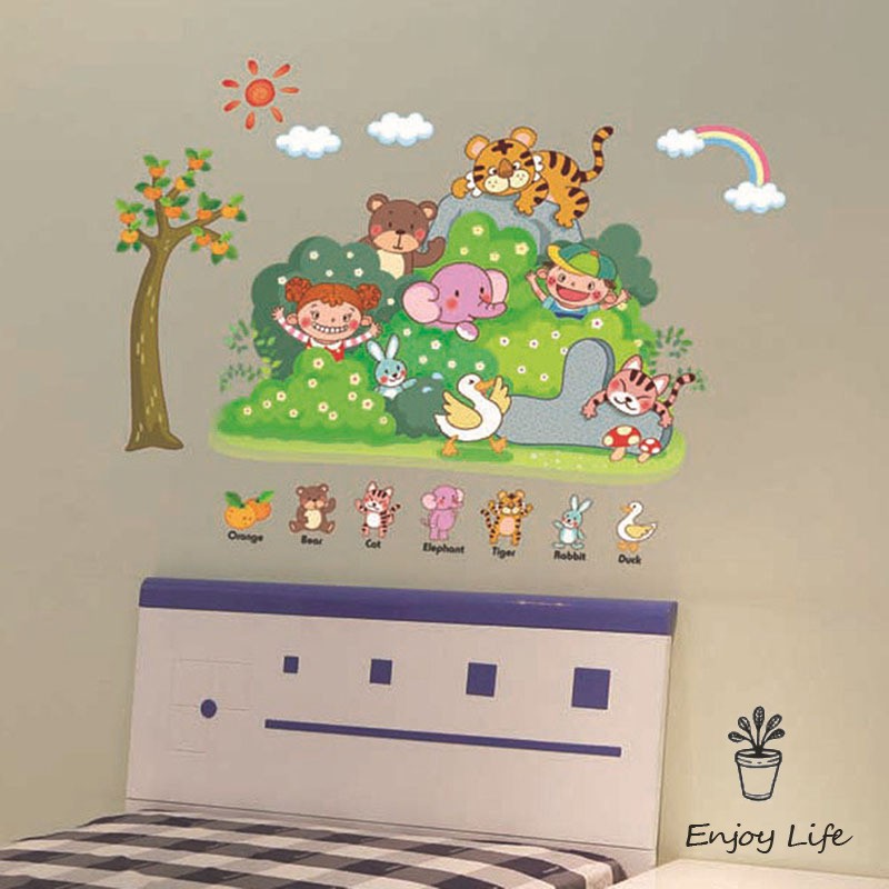 Sticker dán tường trang trí in hình vẽ hoạt hình dễ thương có thể gỡ được dành cho phòng trẻ em