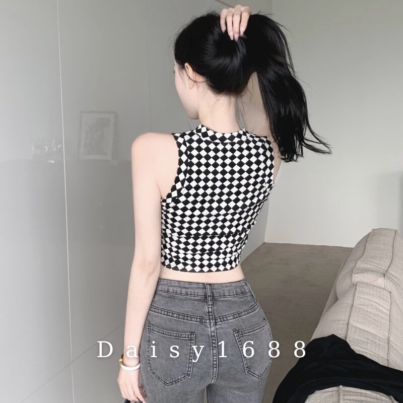 Áo Croptop Ba Lỗ Kẻ Caro Họa Tiết Vằn CÓ SẴN Daisy1688