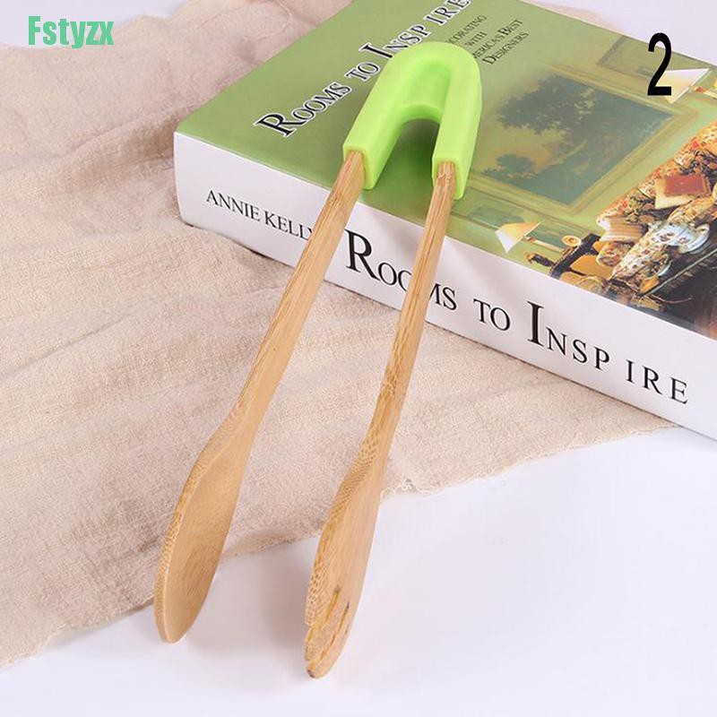 fstyzx Bamboo cooking kitchen tongs BBQ wooden clip salad bread cake bacon steak tools