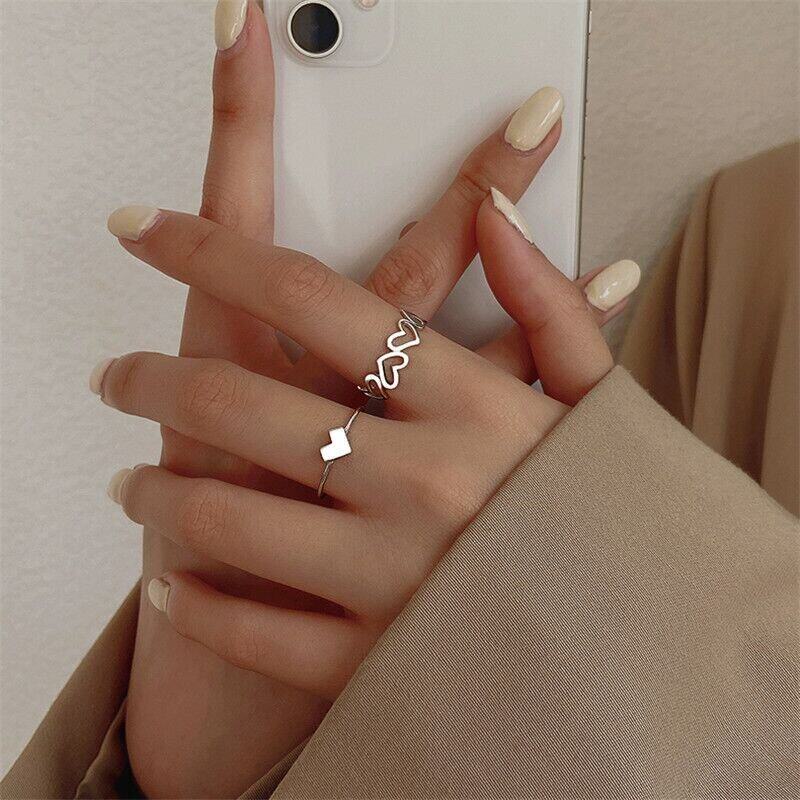 Bộ nhẫn hở màu bạc thiết kế đơn giản thanh lịch cho nữ