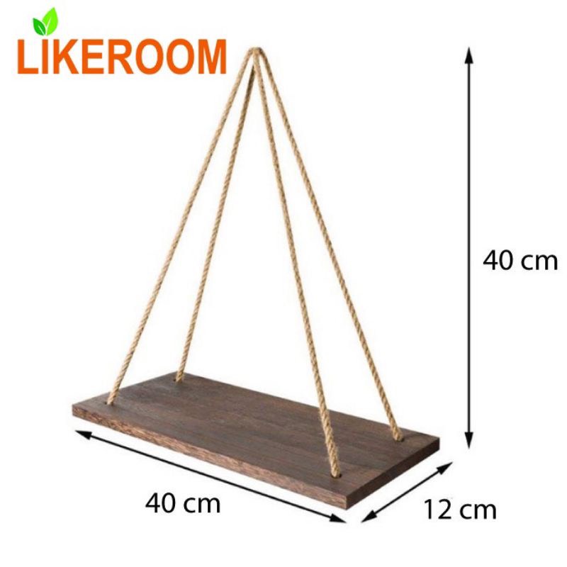KỆ GỖ TREO TƯỜNG KÈM DÂY TREO LOẠI TO 40*12CM