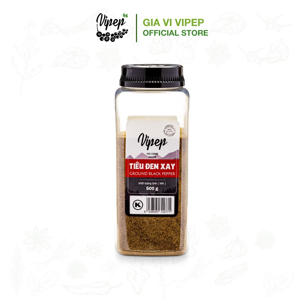 Tiêu đen xay nhuyễn Vipep 500g, xay từ 100% tiêu sạch - gia vị dùng nêm nếm, tẩm ướp,...tốt cho sức khoẻ