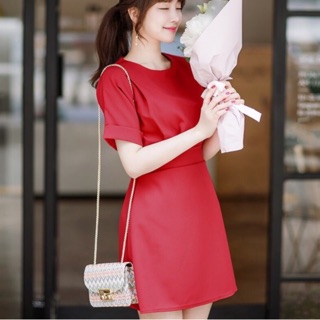 Đầm dự tiệc, váy dạo phố đỏ thun eo 2 màu