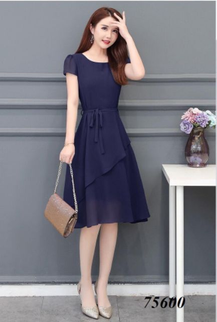 Mẫu váy đầm xòe dự tiệc cưới mẫu mới, váy xòe bigsize eo thắt nơ duyên dáng
