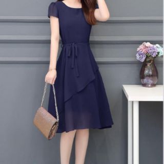 Mẫu váy đầm xòe dự tiệc cưới mẫu mới, váy xòe bigsize eo thắt nơ duyên dáng