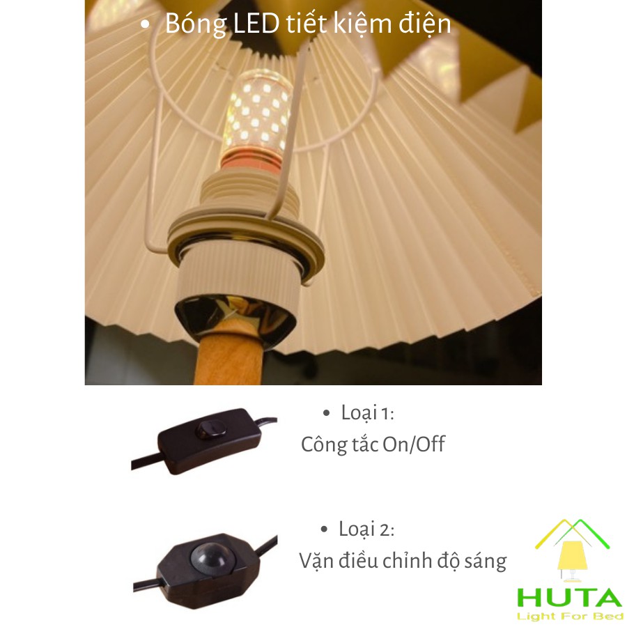 Đèn Ngủ Gỗ Vintage Điều Chỉnh Độ Sáng, Led Ánh Sáng Vàng, Chao Xếp Ly, Dùng Để Bàn Làm Việc, Phòng Ngủ, Decor - HUTA G5