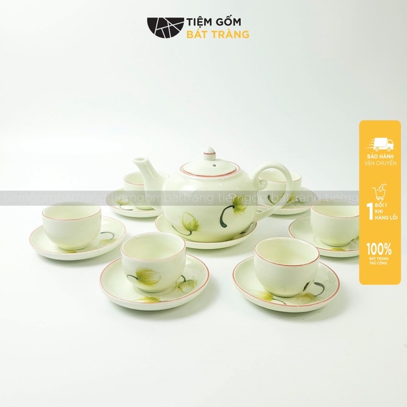 Bộ Ấm Chén Sứ Tách Uống Trà Bộ Trà Hoạ Tiết Men Kem vẽ Mai Đào Sen Nhiều Kiểu Dáng Sứ Bát Tràng Làm Quà Tặng Cao Cấp