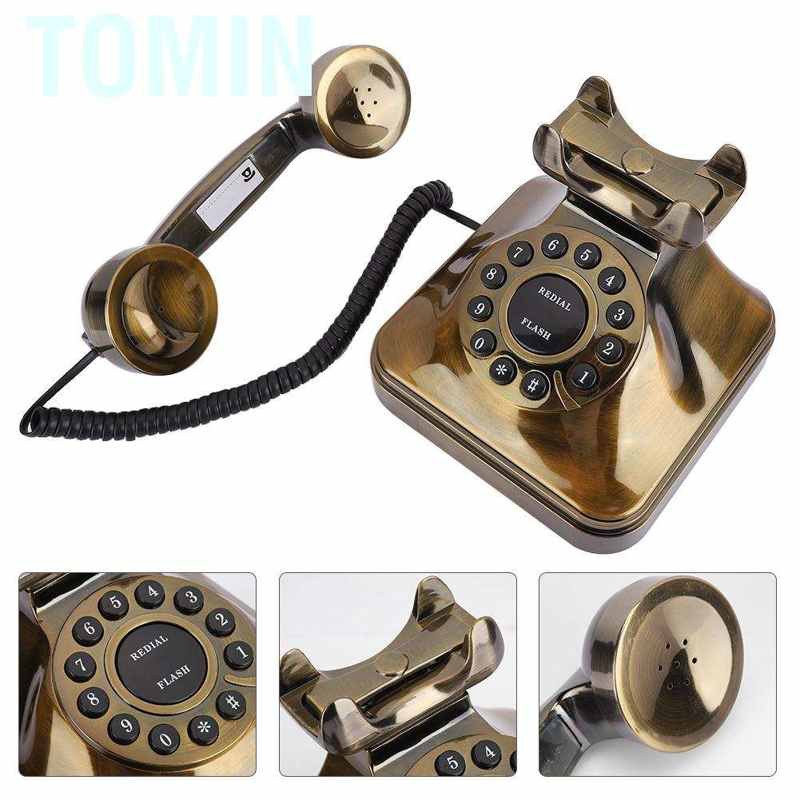 Điện thoại bàn cố định màu đồng phong cách cổ điển vintage dành cho nhà cửa văn phòng