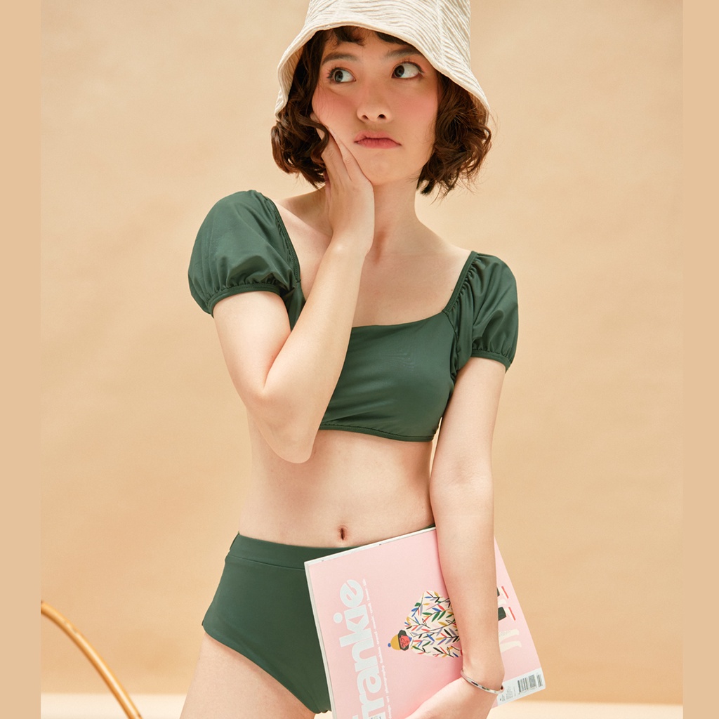 BLEUBIRD Bộ bơi 2 mảnh bikini xanh oliu có tay bồng SWIMWEAR 2 | BigBuy360 - bigbuy360.vn