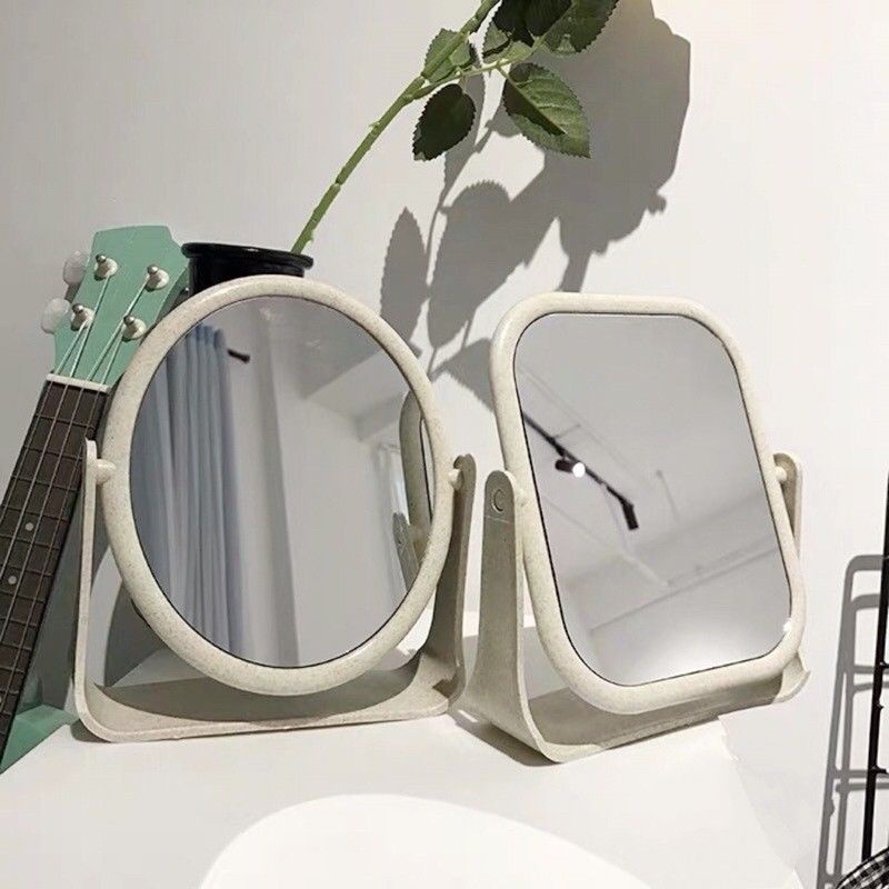Gương trang điểm để bàn lúa mạch 2 mặt gương xoay 360° - Khung oval