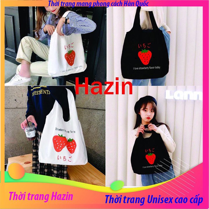 [HÀNG SIÊU HÓT] Túi Tote Vải Bố Đựng Đồ Canvas Đeo Vai In Hình Qủa Dâu HZ59