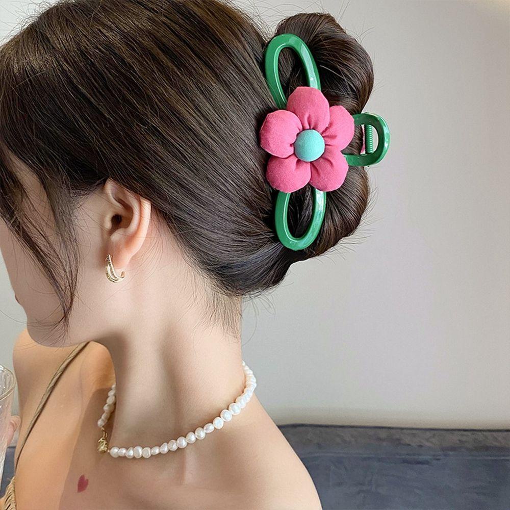 Kẹp Tóc Càng Cua Họa Tiết Hình Học Rỗng Màu Xanh Lá Cây Cỡ Lớn WMES15H Cho Nữ