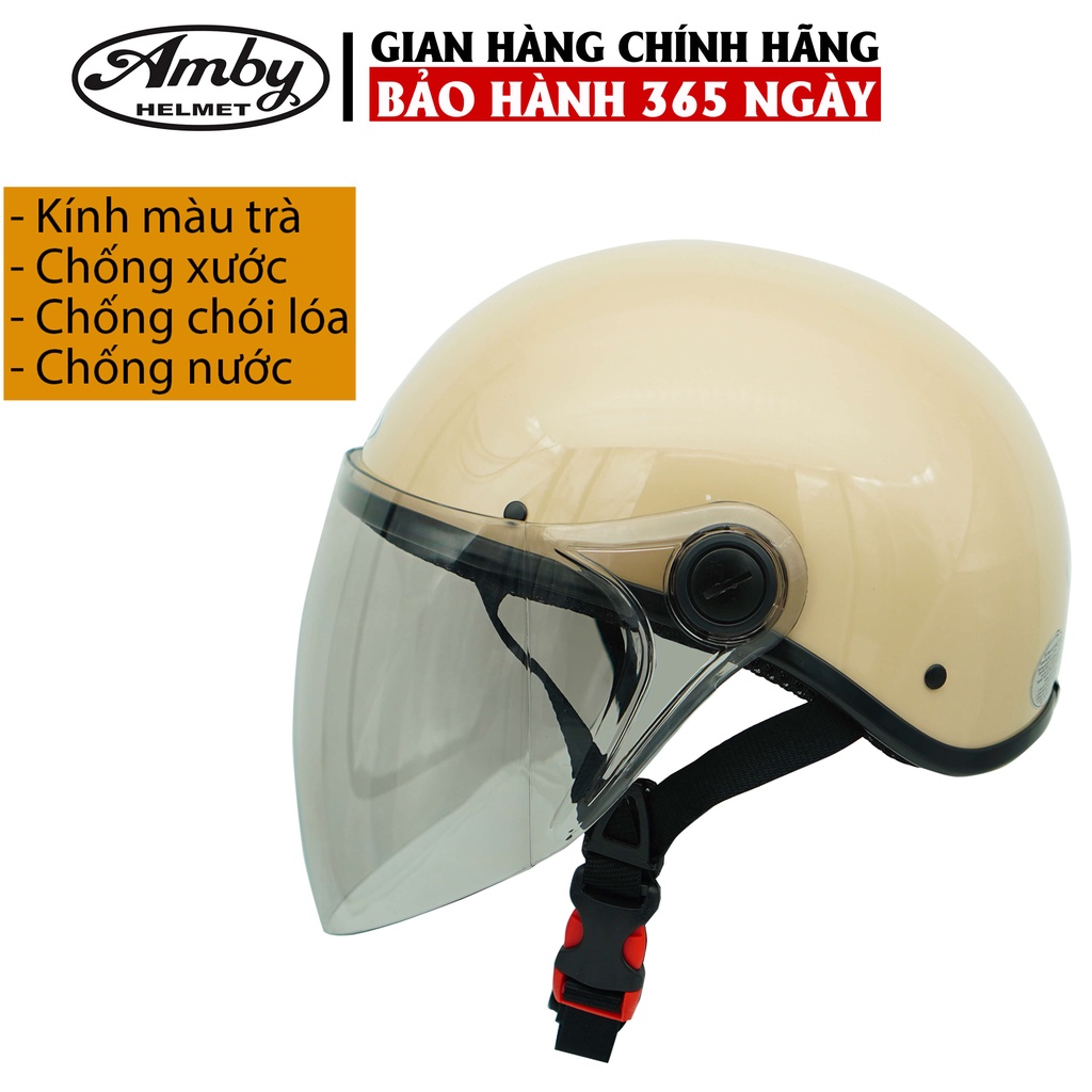 Mũ Bảo Hiểm Nửa Đầu Amby Helmet ST05, có kính dài che cả mặt, kiểu dáng thời trang cho nam và nữ - Nhiều màu