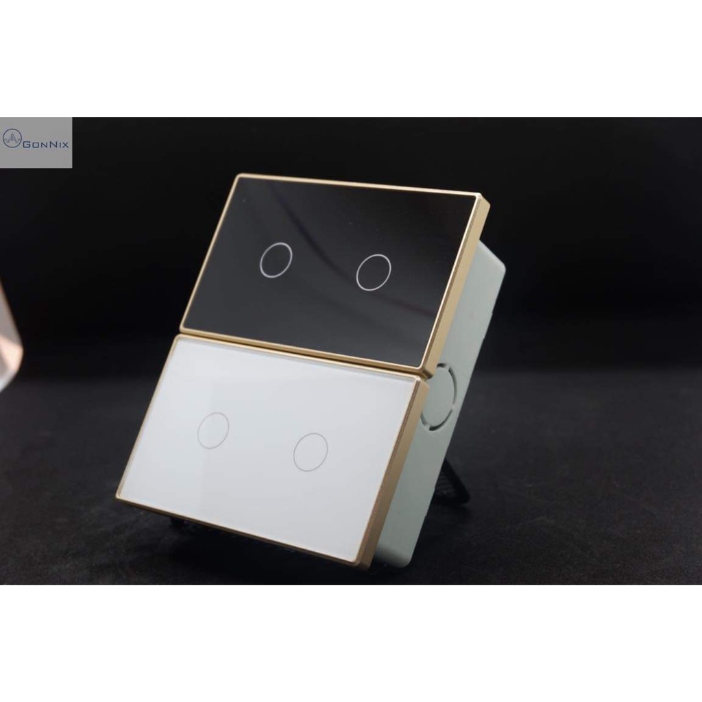 Công tắc thông minh Zigbee Tuya, hình chữ nhât viền vàng, điều khiển qua điện thoại App SmartLife/TuyaSmart