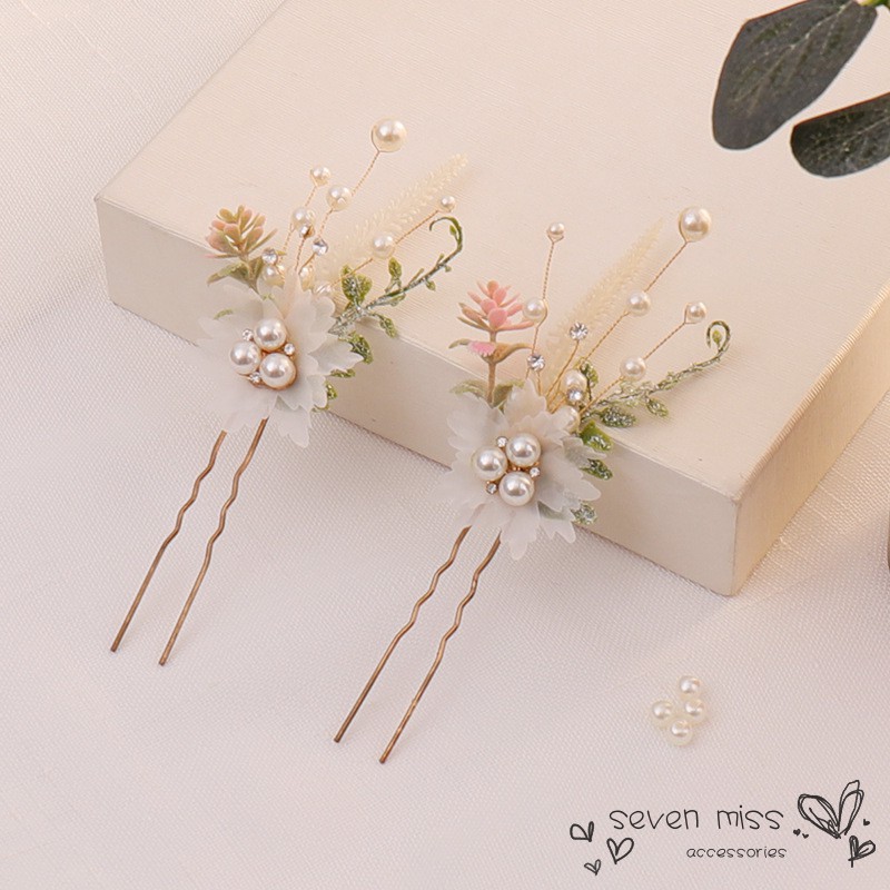 Set 3 trâm cài tóc hình hoa đính ngọc trai giả cho cô dâu
