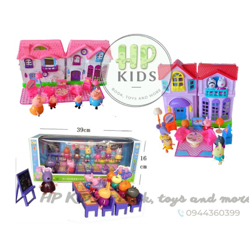 Ngôi nhà heo peppa các loại, kèm nhiều nhân vật trong phim Peppa. Có thể bắt đèn, bấm chuông