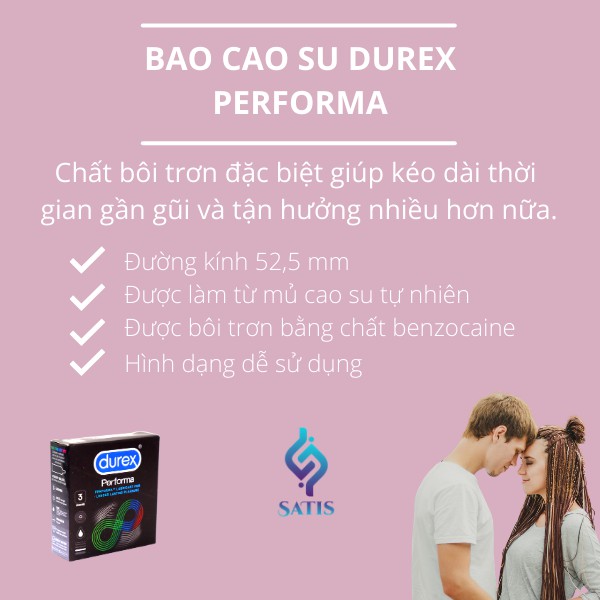 Bao cao su 3 cái Durex Perfoma Kéo Dài Khả Năng BCS Durex giúp bạn kéo dài được thế sự