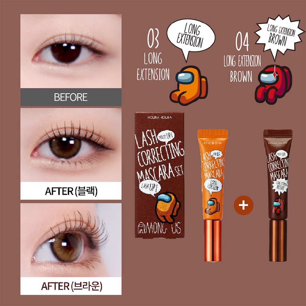 Set 2 chiếc Mascara Holika Holika Among Us Last Correcting chuốt cong mi không thấm nước lâu trôi 18ml