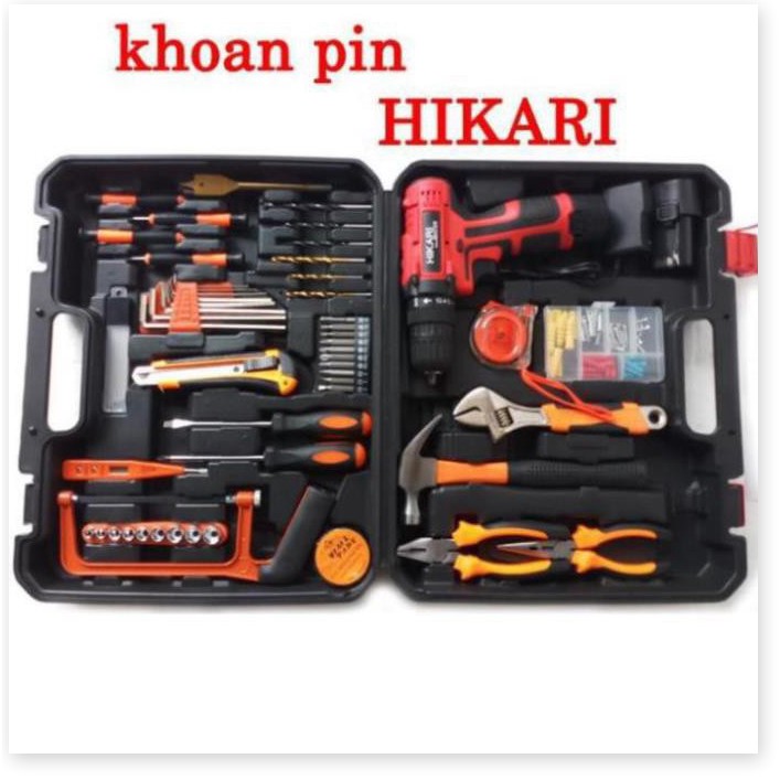 Máy khoan pin Hikari HR-12V -Bộ máy khoan hộp đựng dụng cụ 124 món. Pin Lithium ion 12V-1500mAh, Nhập khẩu Thái Lan