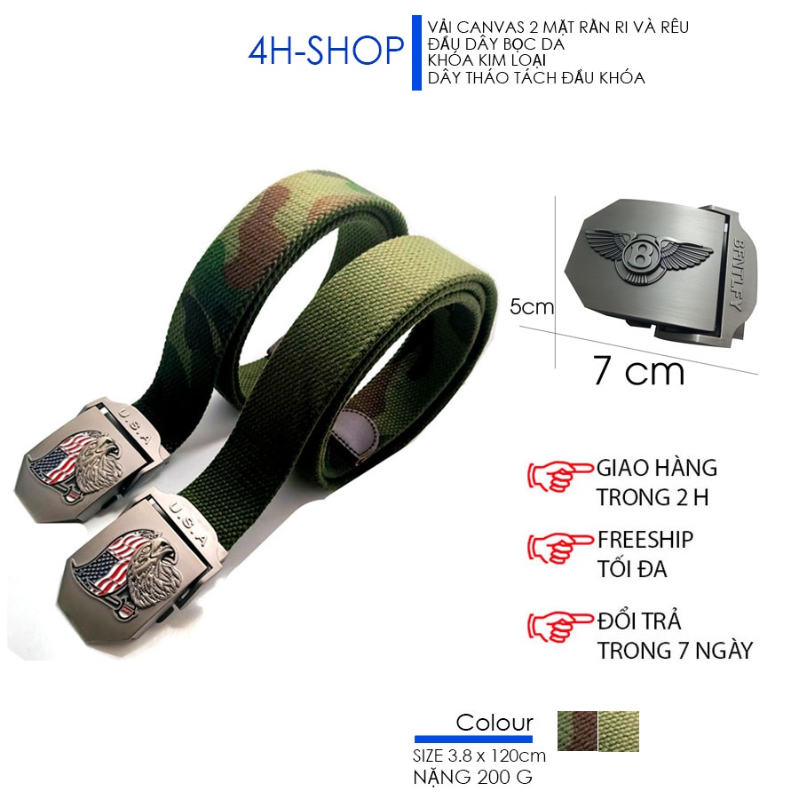 Thắt lưng nam vải bố dày màu rằn ri khóa US dài 120 cm đầu bọc da trẻ trung thanh lịch bền đẹp